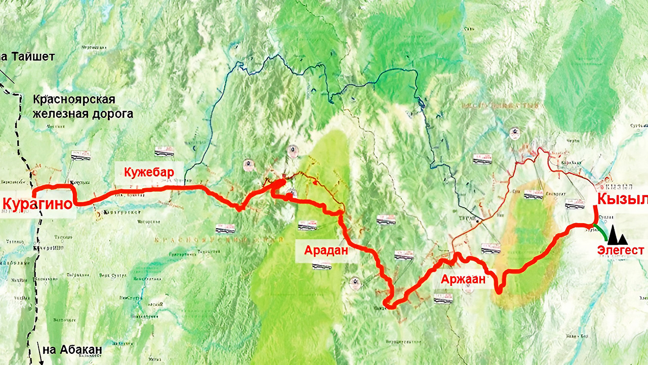 Железнодорожная ветка Кызыл-Курагино общая схема