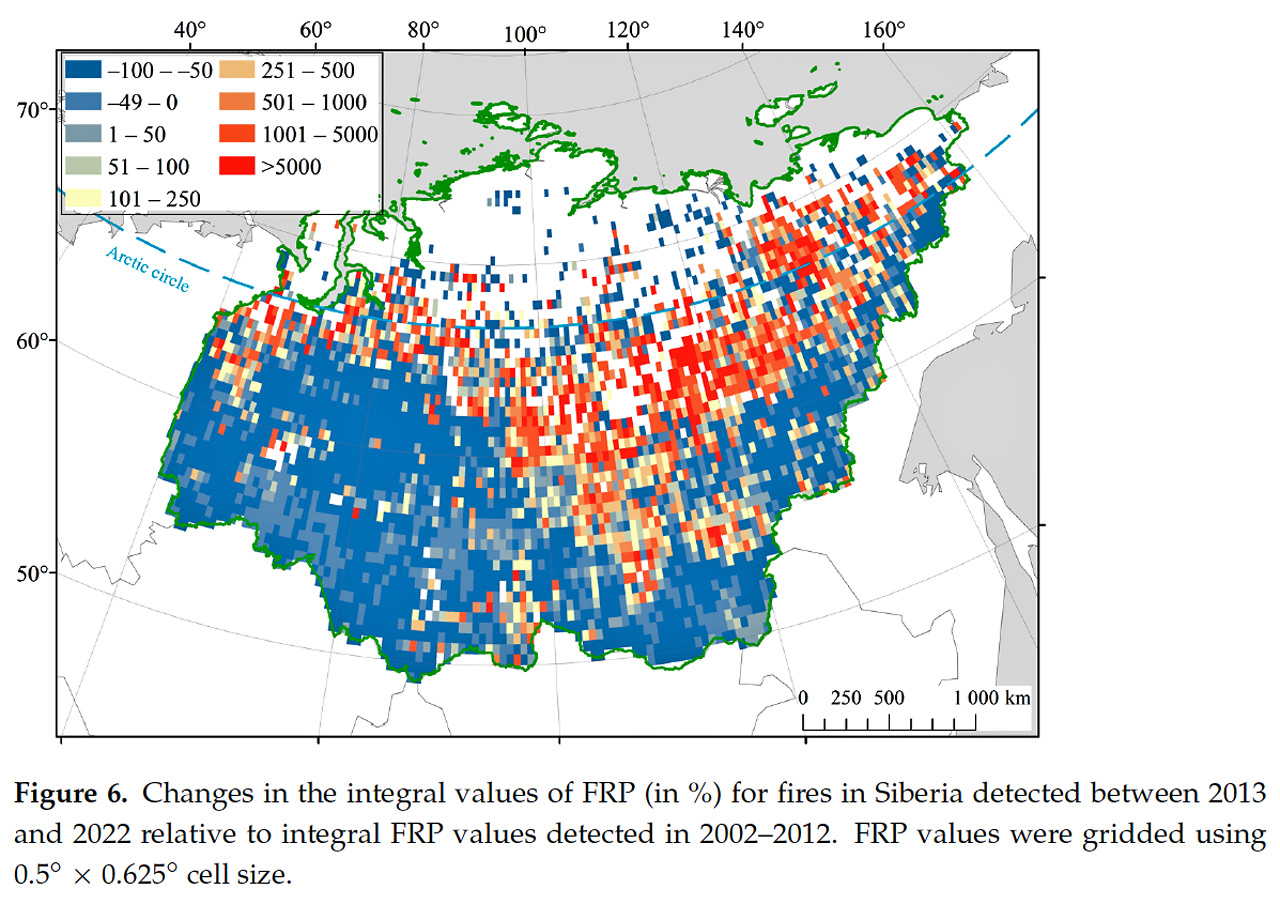 Увеличение интенсивности лесных пожаров в Сибири - карта