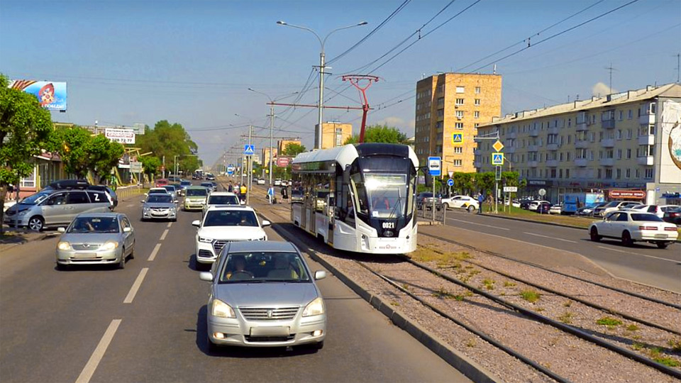 Трамвай на правобережье Красноярска